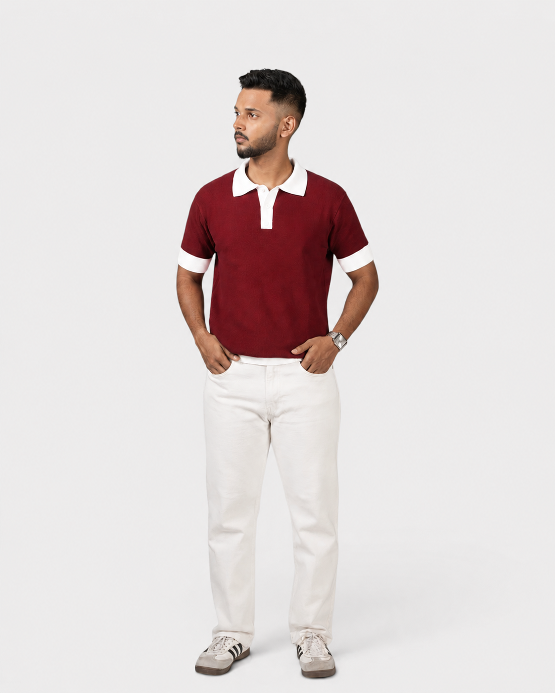Oxblood Bone — Jacquard Polo