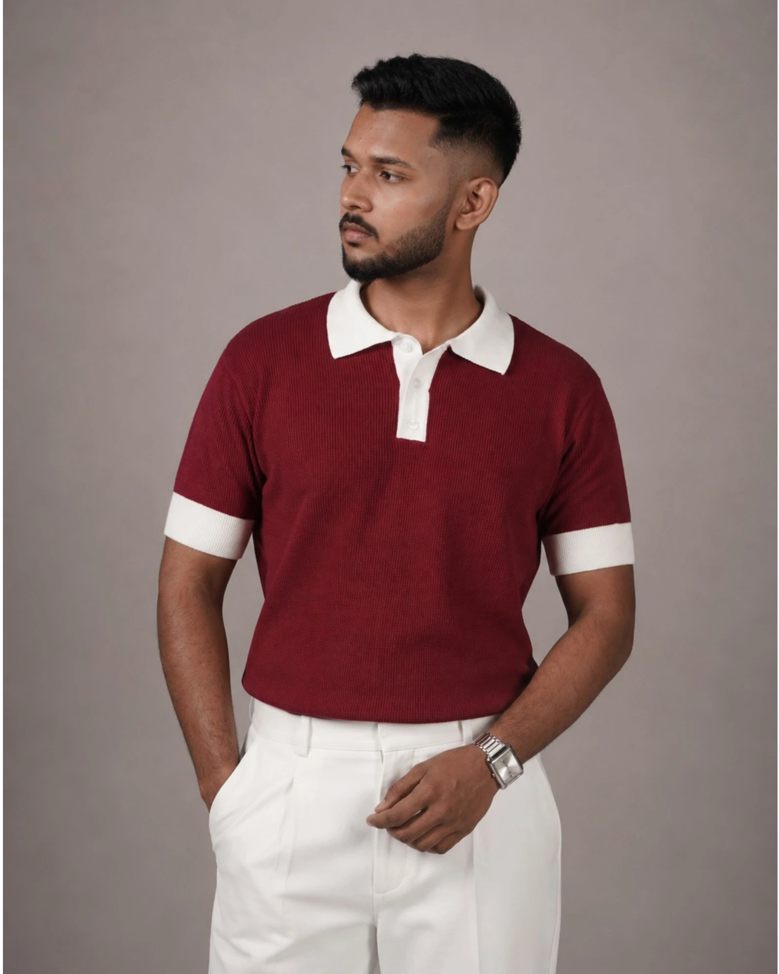 Oxblood Bone — Jacquard Polo
