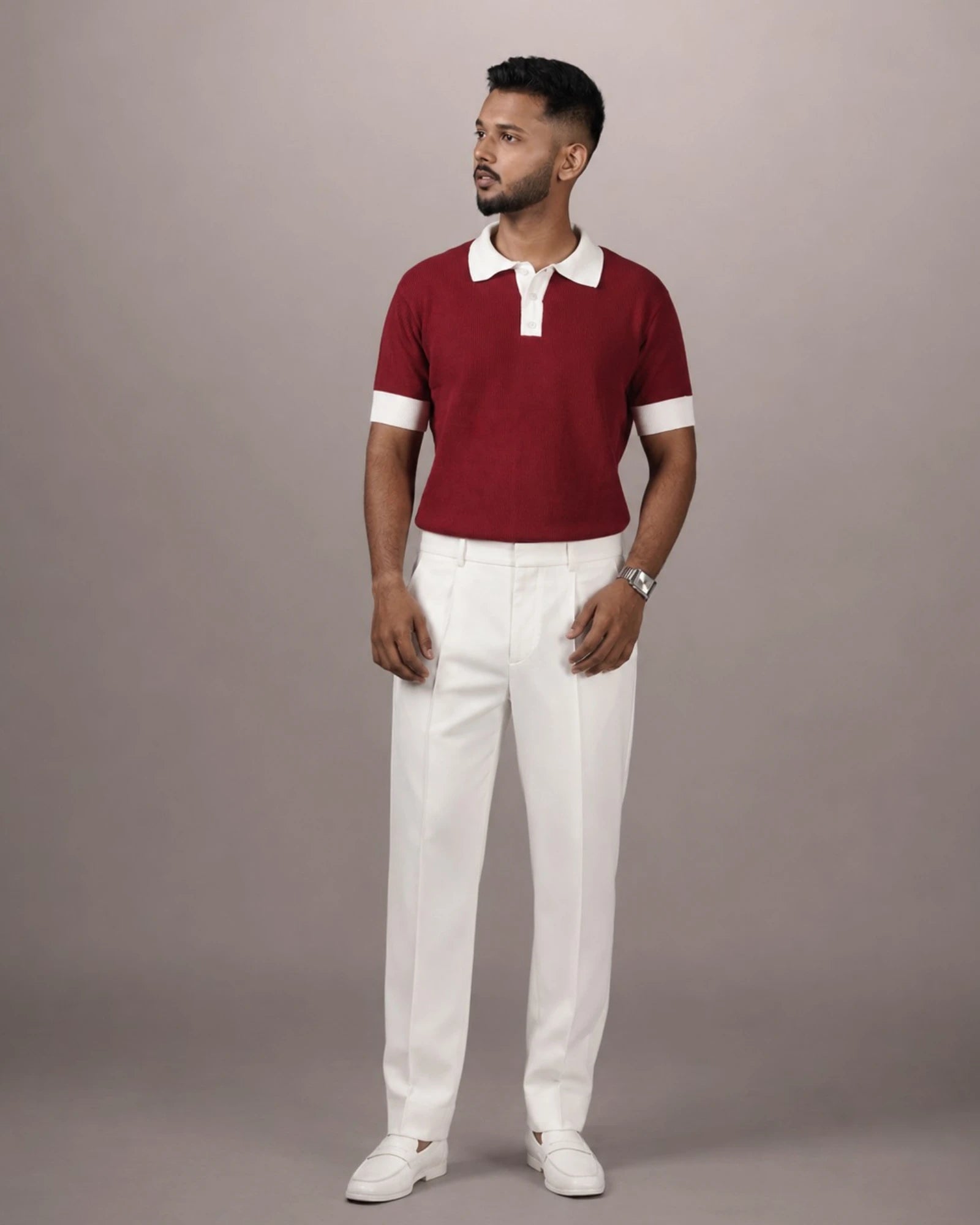 Oxblood Bone — Jacquard Polo